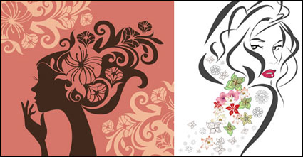 Les femmes Vector Flower dans le profil