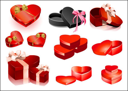 Saint Valentin en forme de cœur matriel vecteur boîte cadeau