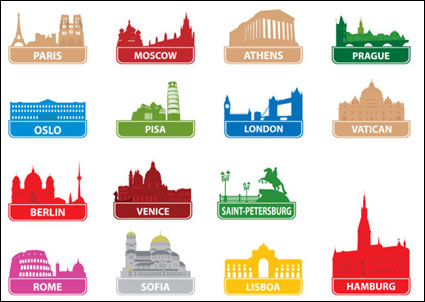 Mondiale clbre silhouette de la ville de bâtiment 01 - Vector