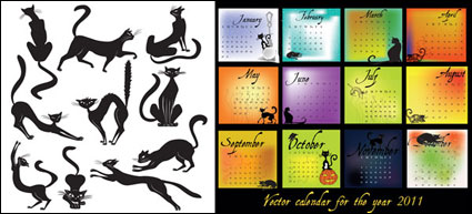 Thme de chat noir de la matire calendrier 2011 vectoriel