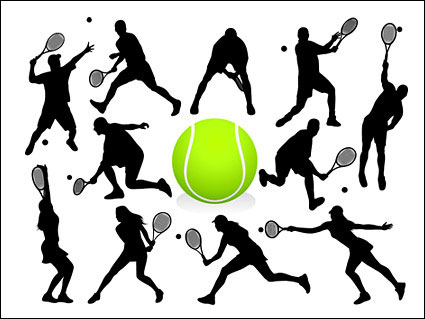 Tennis action chiffres silhouette Vector