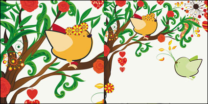 illustrations peintes  la main Amour oiseaux 01 - Vecteur