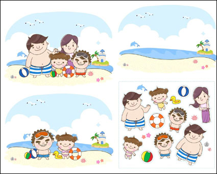 Famille  la plage pour jouer Vecteur