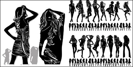 Belle fille en noir et blanc matriel vecteur silhouette