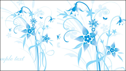 Simple peints  la main des fleurs et fond bleu texte Vector -5