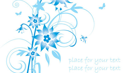 Simple bleu peint  la main motif fleurs d