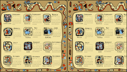 2012 Anne de la matire dragon Calendrier vecteur -2
