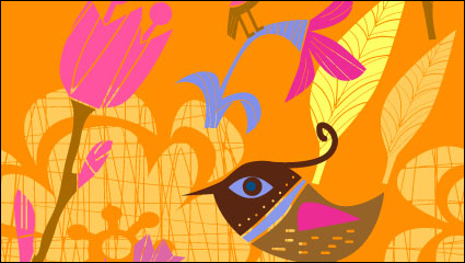 Belle peints  la main des fleurs et des oiseaux -3 Vecteur