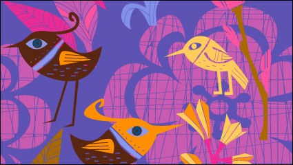 Lovely peints  la main des fleurs et des oiseaux vecteur -1