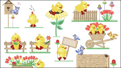 Mignon aux oeufs de Pâques vecteur matriel poussins