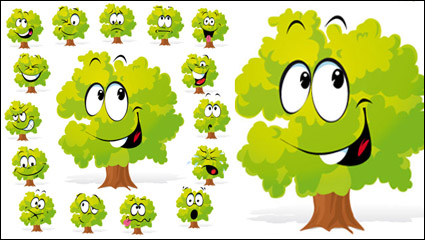 Cartoon arbres face  02 - vecteur