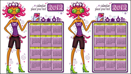 2012 dessin anim filles calendrier - Vector
