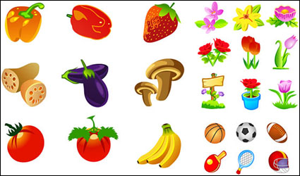 Lgumes, fruits, fleurs icône du matriel vecteur mouvement