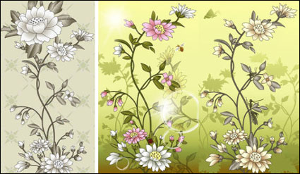 Fleurs, papillons, poussins, poules, des abeilles, des sauterelles