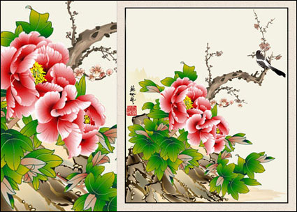 Peony Flower Painting Vector Magpie