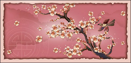 Pies, fleur de la prune, le vecteur de la branche