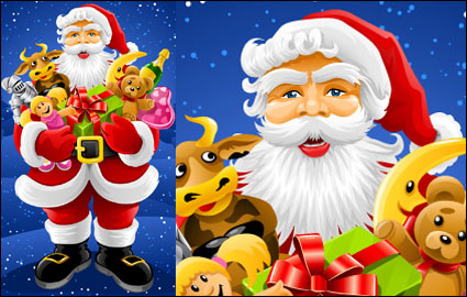 Santa Claus, ours en peluche, des jouets de bovins, champagne, cadeaux, Noël Hat