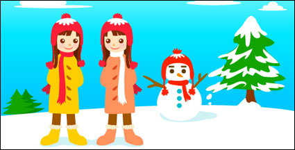 Snowman et le vecteur de petite fille