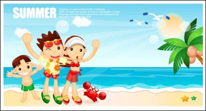 Cartoon garçons et les filles station balnaire Vector