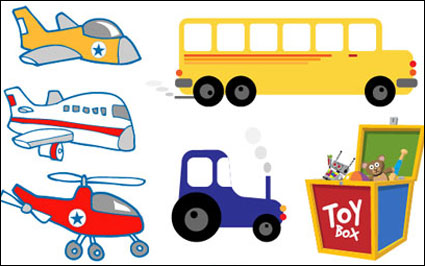 Avions, hlicoptres, voitures, tracteurs, trains et jouets vecteur