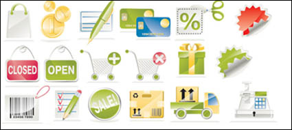 Stylos, cartes bancaires, cartes de crdit, ferm ouvert, codes-barres, caisse enregistreuse Vector