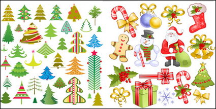 Santa Claus, tag, bquilles, arc, chaussettes, vecteur flocon de neige