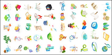 Ballons, des blocs, des cadeaux, des crayons, des chaises, des horloges, des cls, la baguette magique, lotus, icône de semences