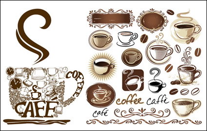Cafetire, tasses  caf, les grains de caf, un caf dcor vecteur