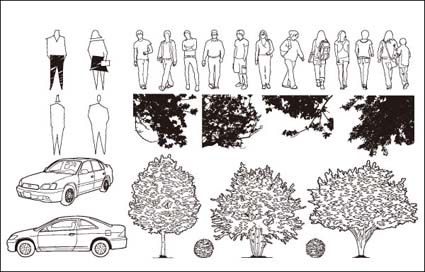 Voitures, arbres, vecteur